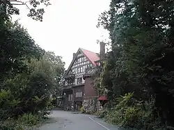 Abandoned Tudor hotel building