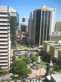 View of the ANZAC Square, Post Office Square, and the General Post Office, as seen from the Sofitel Hotel.