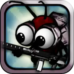 A cartoon ant holding a gun.