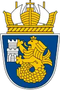 A naval crown in the coat of arms of the city of Burgas, Bulgaria