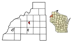 Location of Webster in Burnett County, Wisconsin.