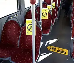 Bus Éireann social distancing signs on a bus in October 2020.