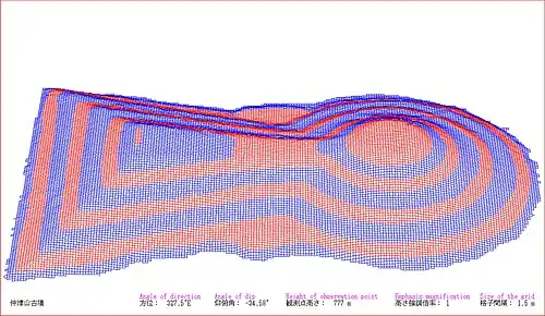 An example of keyhole-shaped mound in the Mid-Kofun period which was drawn in 3DCG. (Nakatsuyama Kofun [ja] (Fujiidera, Osaka), 5th century)