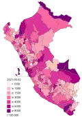 Confirmed cases of COVID-19 per 100,000 inhabitants in Peru by province.