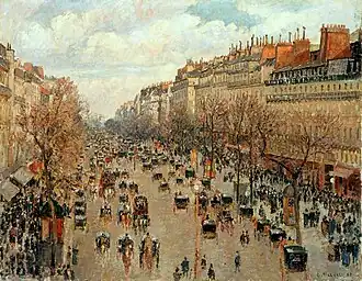 Fiacres on Boulevard Montmartre, by Camille Pissarro, 1897