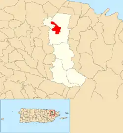 Location of Canóvanas barrio-pueblo within the municipality of Canóvanas shown in red