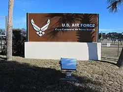 The sign located at the entrance to Cape Canaveral Space Force Station (then known as Cape Canaveral Air Force Station)