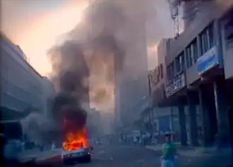 Smoke billowing from fires throughout Caracas
