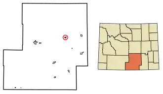 Location of Hanna in Carbon County, Wyoming.