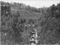 Carp River Forge site c. 1907; remains of dam in the foreground