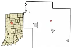 Location of Camden in Carroll County, Indiana.