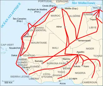 Map of migrants' routes to North Africa and Europe from West Africa