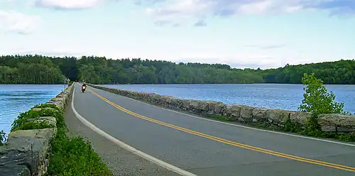 Causeway on the West Branch Reservoir in Carmel, New York, typical of the form throughout the New York City water supply system