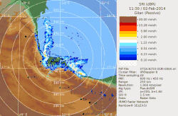 IRIMO[46] radar animation of lake effect snow in southern coast of Caspian Sea in the north of Iran