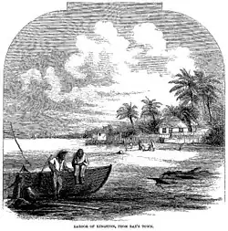Etching of a view of Kingston Harbor from "Rae's Town" by W.E. Sewell, 1861