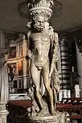 Detail of the pulpit, Hercules, a rare medieval depiction of a nude