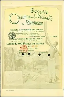 Share of the Société des Chemins de fer Vicinaux du Mayumbe, issued 21. September 1898