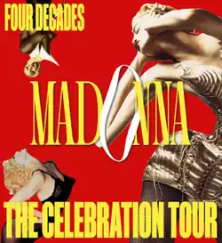 Three versions of Madonna posing beneath the poster's text