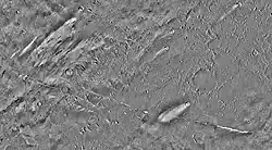 THEMIS mosaic of the Cerberus Fossae region. The Athabasca Valles outflow channels emerge from fissures at lower left. (The large image may be more easily viewed at full resolution with ZoomViewer.)