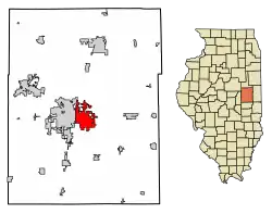 Location of Urbana in Champaign County, Illinois.