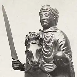 Statue of Charlemagne on a horse, holding a sword