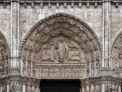 Central tympanum of the royal portal, Chartres Cathedral (1145–1245)