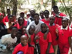 A group of smiling refugees in Kenya in 2017.
