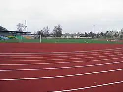View of the pitch, athletics track and grandstands