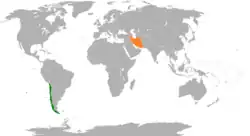 Map indicating locations of Chile and Iran
