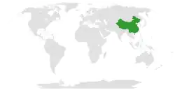 Map indicating locations of China and Saint Lucia