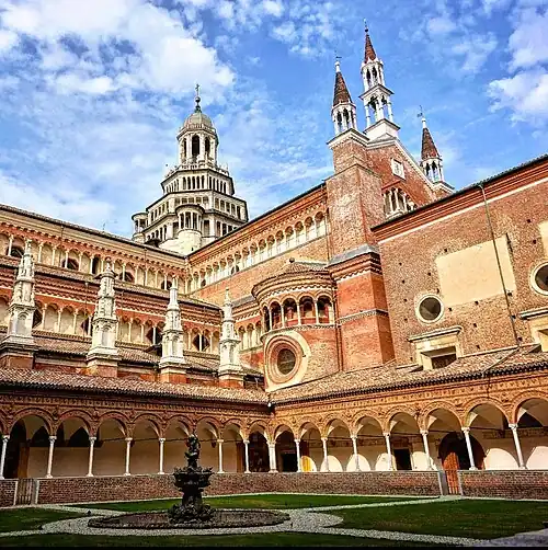 The Certosa di Pavia as seen from the Small Cloister.