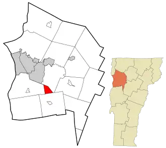 Location in Chittenden County and the state of Vermont.