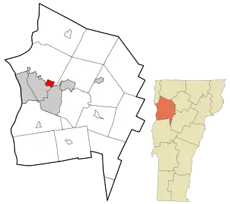 Location in Chittenden County and the state of Vermont