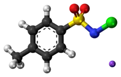 Ball-and-stick model of the component ions of chloramine-T
