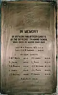 The plaque in memory of the Instructors and Officer Cadets of Officers Training School Mhow who died between 1940 and 1946