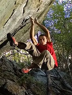 Christian Core on Gioia (Varazze, ITA), first 8C+ (V16) boulder in history, 2008
