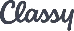 The Classy company logo: a dark grey italic cursive embellished font of the word "Classy"