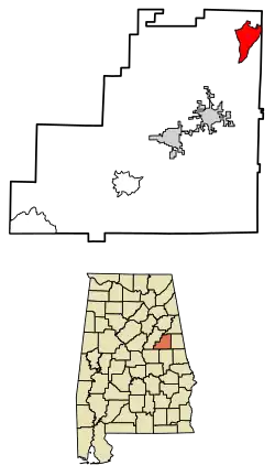 Location of Delta in Clay County, Alabama.