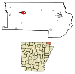 Location of Corning in Clay County, Arkansas.