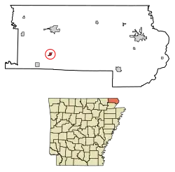 Location of Knobel in Clay County, Arkansas.