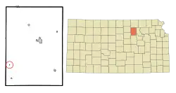 Location within Clay County and Kansas