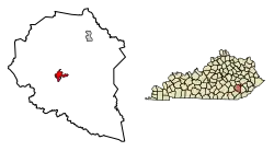 Location of Manchester in Clay County, Kentucky.