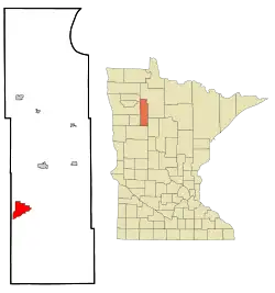 Location of the census-designated place of Rice Lake within La Prairie Township, Clearwater County