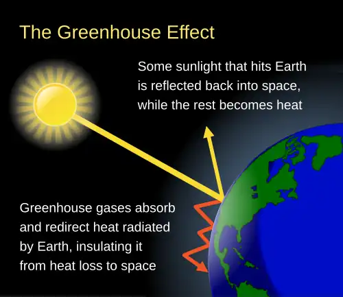 Image 54Greenhouse gases allow sunlight to pass through the atmosphere, heating the planet, but then absorb and redirect the infrared radiation (heat) the planet emits (from Carbon dioxide in the atmosphere of Earth)