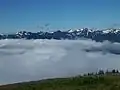Ludden Peak centered in the distance, viewed from Hurricane Ridge. (Dodger Point on left, Mt. Ferry to right)
