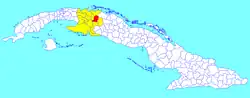 Colón municipality (red) within Matanzas Province (yellow) and Cuba
