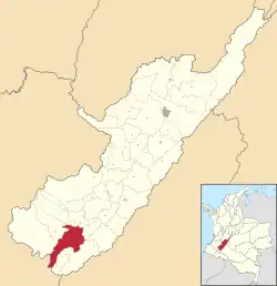 Location of the municipality and town of Pitalito in the Huila Department of Colombia.
