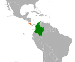 Map indicating locations of Colombia and Costa Rica