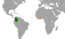 Map indicating locations of Colombia and Ghana