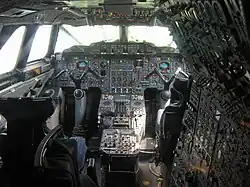 The cockpit of Concorde, which has an M-shaped yoke mounted on a control column